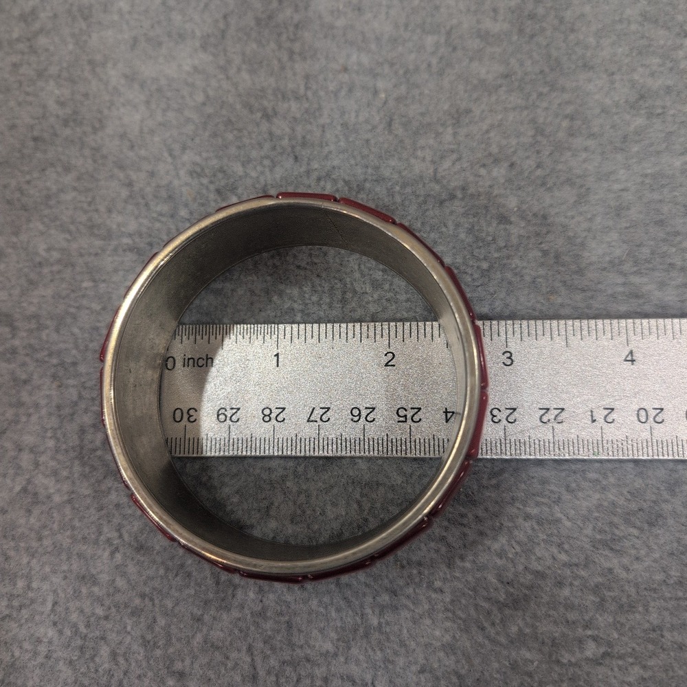 Chunky Red Resin Bangle Bracelet Silver Tone Hinged Statement - Picture 4 of 4